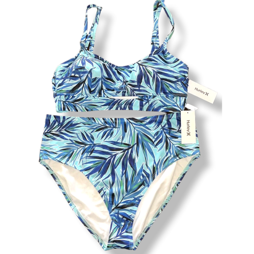 Hurley Blue Leaf Print Women's Swim Two Piece
